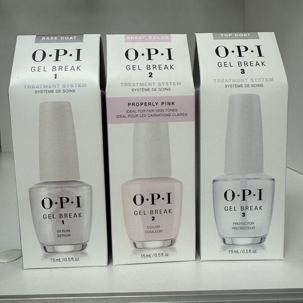 OPI Gel Break 123 Treatment System Base Coat+ Properly Pink Color + Top Coat